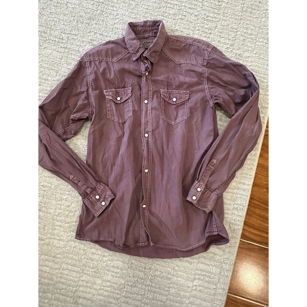 RafterC Maroon Fade Pink Pearl Snap Button Up Collared Long Sleeve Shirt Men XXL